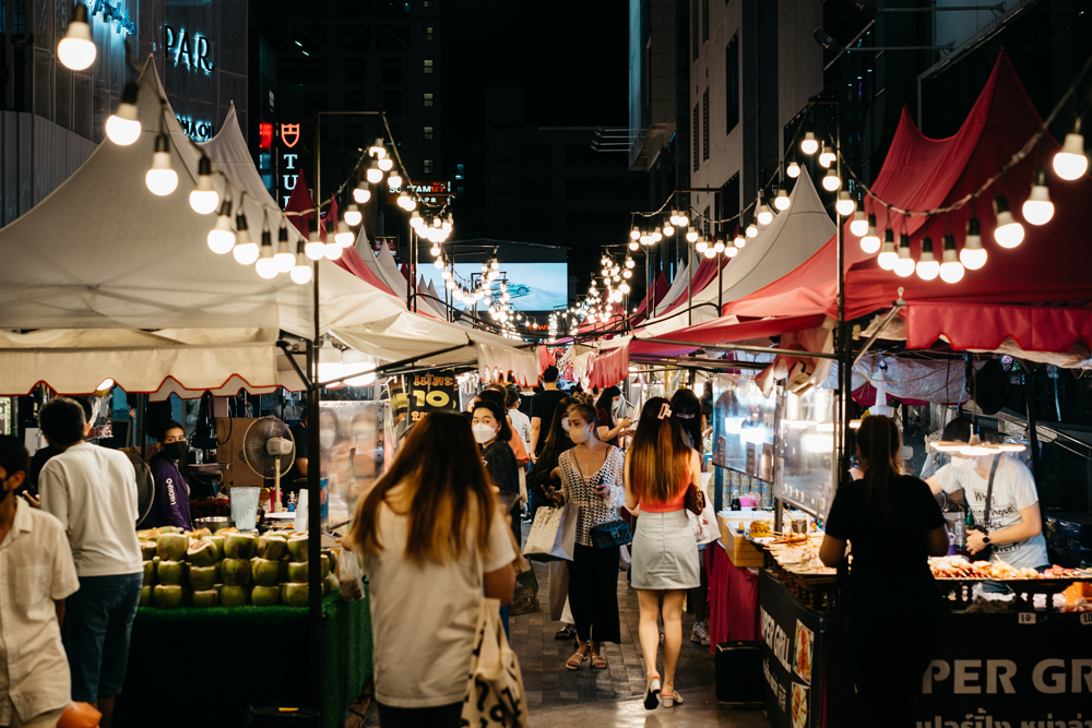 Late night street food market in Bangkok, Thailand