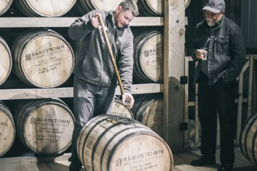 Pulling bourbon from a barrel at Bardstown Bourbon Co