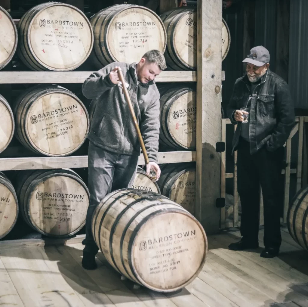 Pulling bourbon from a barrel at Bardstown Bourbon Co