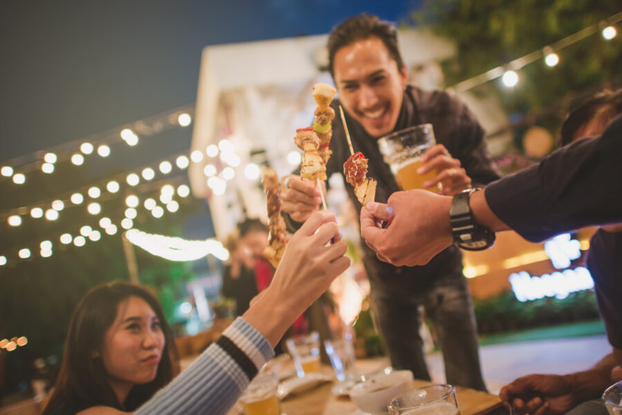 Friends at a food festival